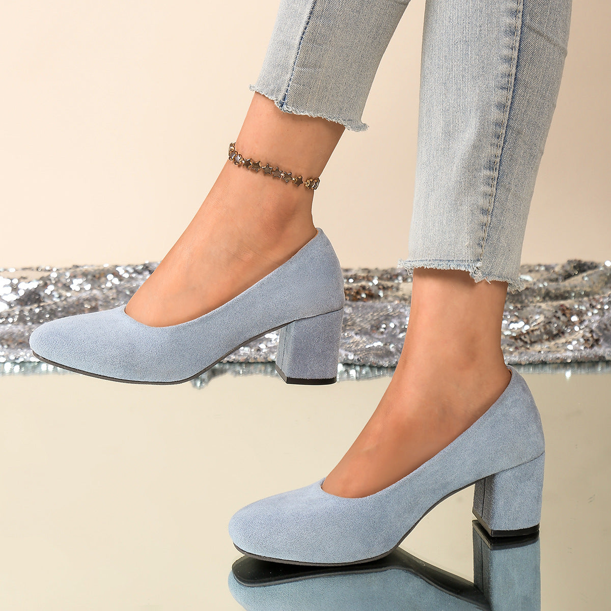Damen Elegante und bequeme Pumps mit Blockabsatz Shopnory
