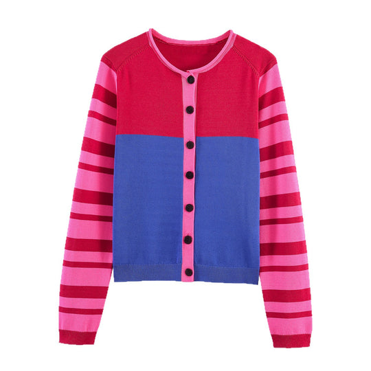 Damen Strickcardigan mit Colorblock-Front und gestreiften Ärmeln Shop Nory