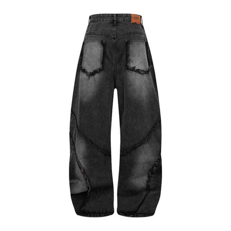 Damen Baggy-Jeans mit hohem Bund, ballonförmiger Weite und ausgefransten Patchnähten Shop Nory