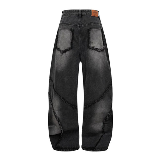 Damen Baggy-Jeans mit hohem Bund, ballonförmiger Weite und ausgefransten Patchnähten Shop Nory