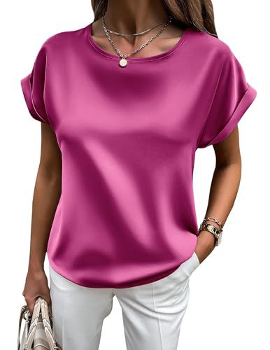 Satin-T-Shirt mit Umgeschlagenen Ärmeln für Damen