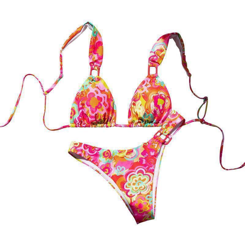 Damen Dreieck-Bikini mit verstellbaren Trägern und auffälligem Blumenmuster Shopnory