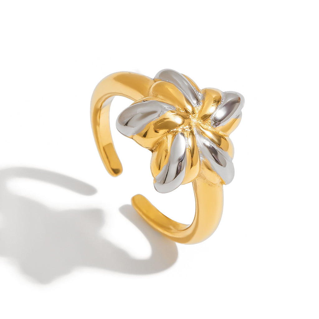 Damen Offener Ring mit floralem Design aus rostfreiem Edelstahl Shop Nory