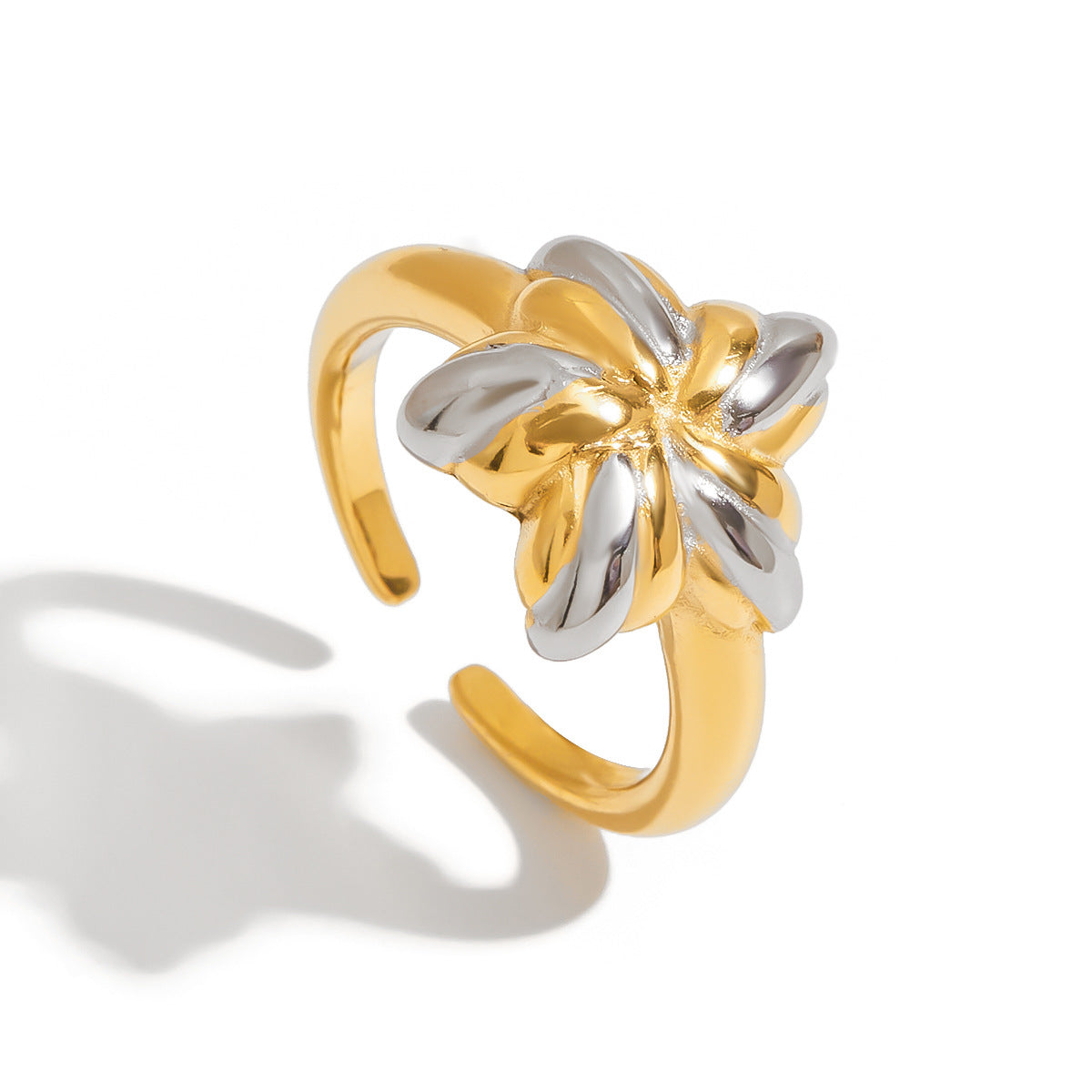 Damen Offener Ring mit floralem Design aus rostfreiem Edelstahl Shop Nory