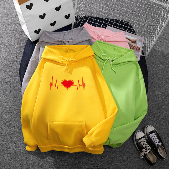 Unisex nan oversized Kapuzenpullover mit Herz-EKG-Print und Kängurutasche Shop Nory