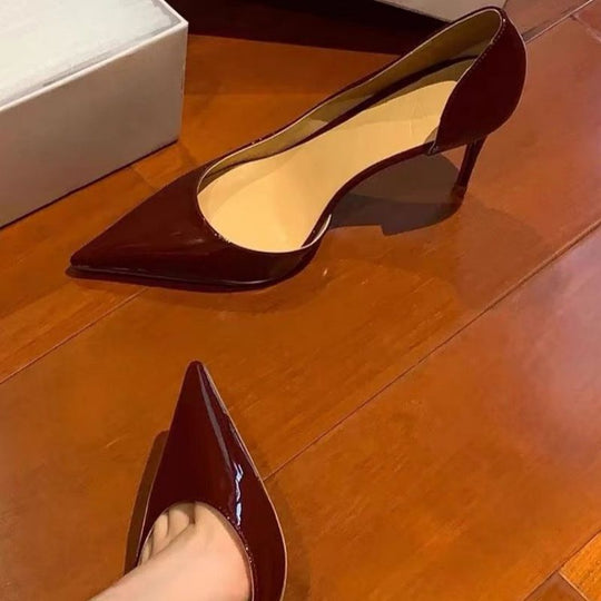 Damen Spitz zulaufende Lackpumps mit offener Ferse und gepolsterter Innensohle Shop Nory