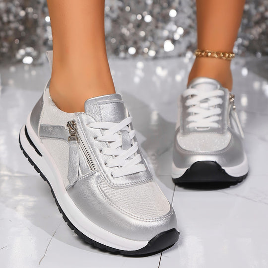 Damen modischer Keil-Sneaker mit seitlichem Reißverschluss gepolstertem Memory-Fußbett und profilierter Laufsohle Shop Nory