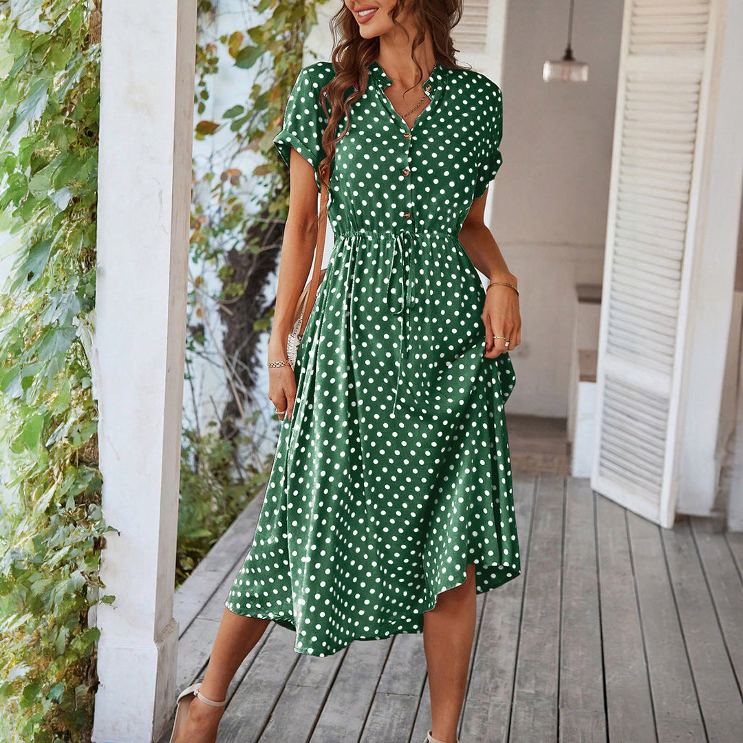 Damen Elegantes Hemdblusenkleid mit tailliertem Design und Polka-Dots