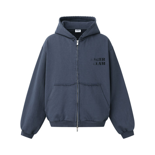 Unisex Oversized Zip-Hoodie im Boxy-Cut mit ausgefransten Saumkanten und Kängurutasche Shop Nory