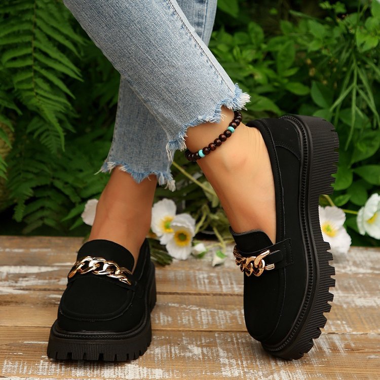 Damen Chunky Loafers mit modischen Kettenakzenten und rutschfester Sohle