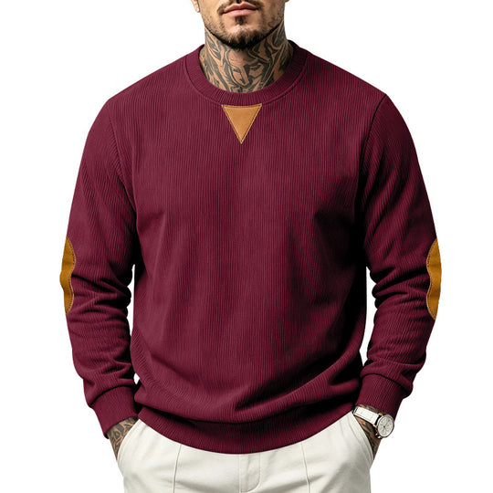 Herren Geripptes Sweatshirt mit Lederoptik-Ellbogenpatches und Dreieck-Applikation Shop Nory