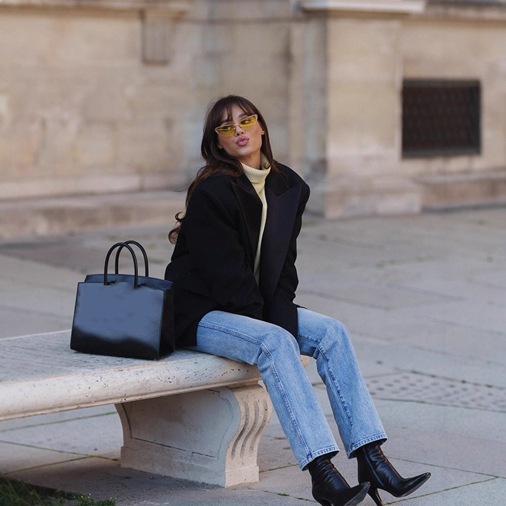 Damen Kompakte strukturierte Handtasche mit Doppelgriff und minimalistischem Design Shop Nory