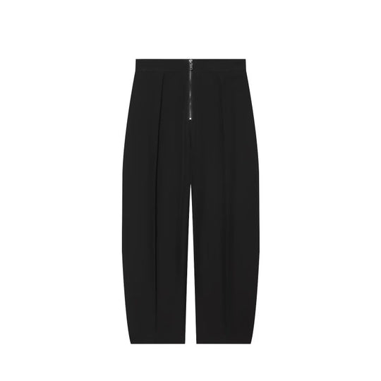 Damen weite Cropped-Hose mit hoher Taille, Kellerfalten und sichtbarem Frontreißverschluss Shop Nory