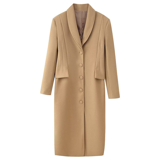 Damen Langer Wollmixmantel mit Schalkragen und taillierter Silhouette Shop Nory