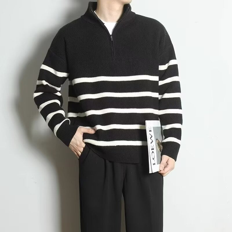 Herren Grobstrickpullover mit Zipper und Streifen Shop Nory