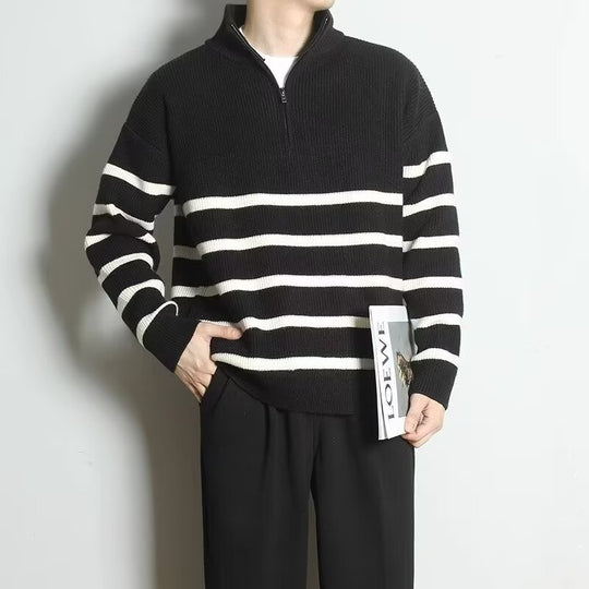 Herren Grobstrickpullover mit Zipper und Streifen Shop Nory