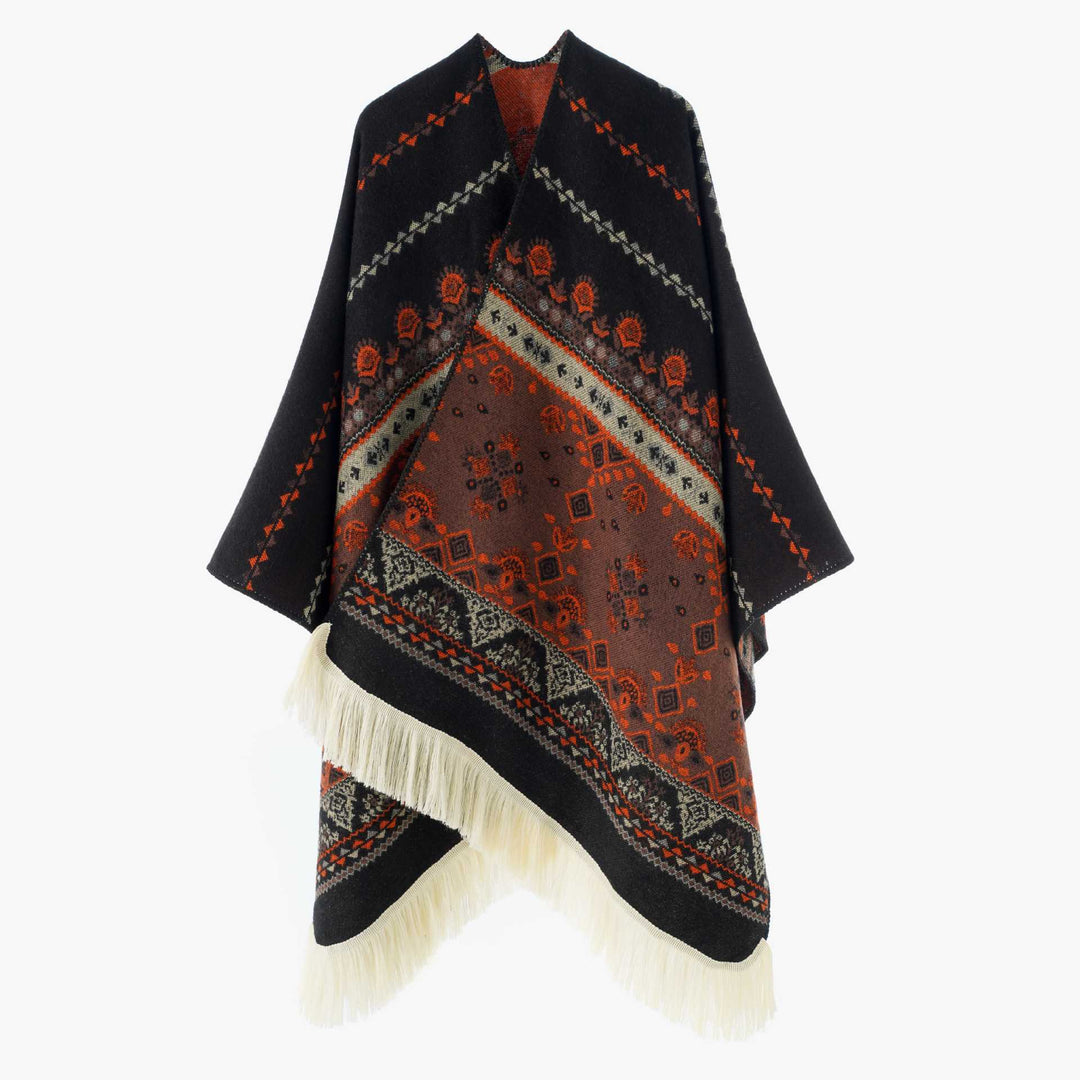 Damen Strickcape im Paisley‑Jacquard mit asymmetrischem Saum Shop Nory