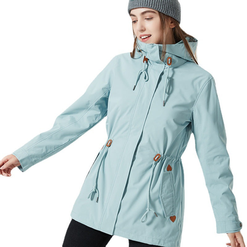Damen Wasserabweisende taillierte Parka-Jacke mit Kapuze und Kordelzug Shop Nory