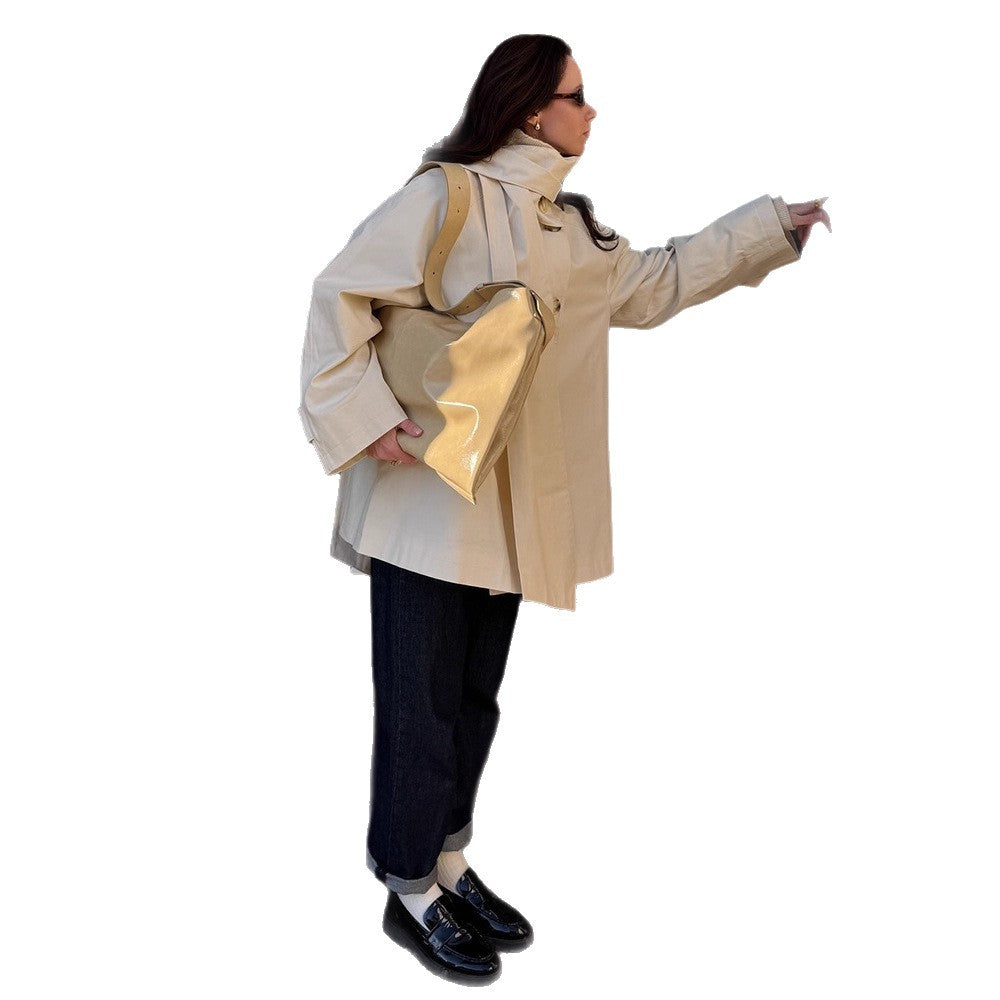 Damen Kurzer Oversize-Trench mit hohem Stehkragen, verdeckter Knopfleiste & weiten Manschetten Shop Nory