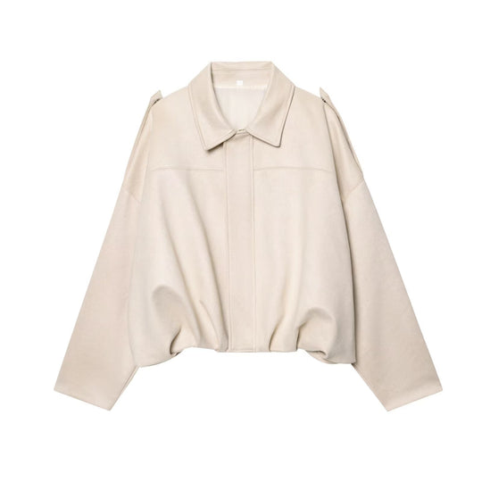 Damen Gekürzte Wildlederoptik-Blousonjacke mit Taillen-Smock und Schulterpatten Shop Nory