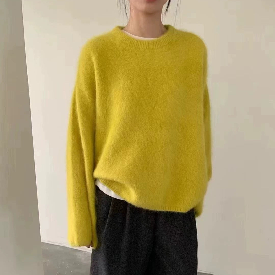 Damen Flauschiger Pullover mit überschnittenen Schultern und weitem Schnitt