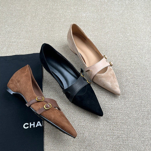 Damen Slingback-Ballerinas mit dekorativer Schnallenakzent und eleganter Lederoberfläche