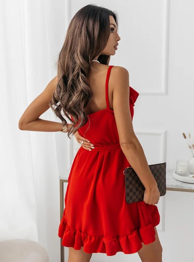 Damen Wickelkleid mit Rüschendetails und tiefem V-Ausschnitt