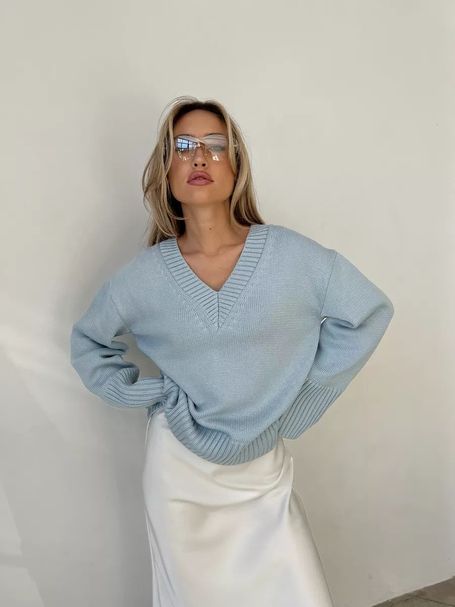 Damen V-Ausschnitt Pullover aus weichem Strick