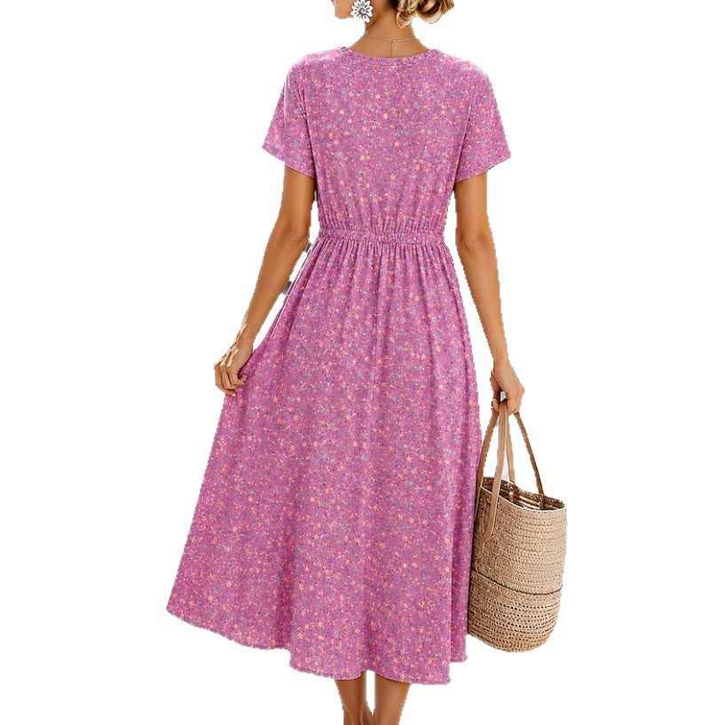 Damen Midikleid mit floralem Alloverprint, Tunnelzugtaillenband und Knopfleiste Shop Nory