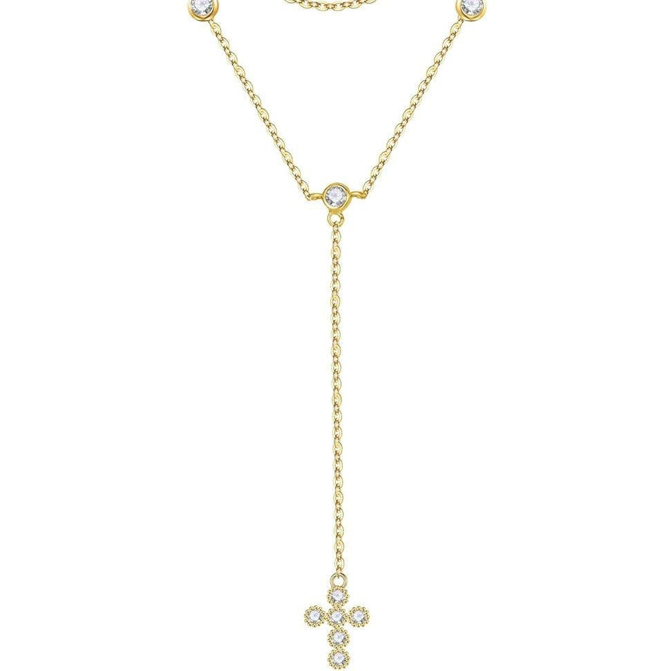 Damen moderne Layered Halskette mit funkelndem Kreuz-Anhänger und eleganter Kette Shop Nory