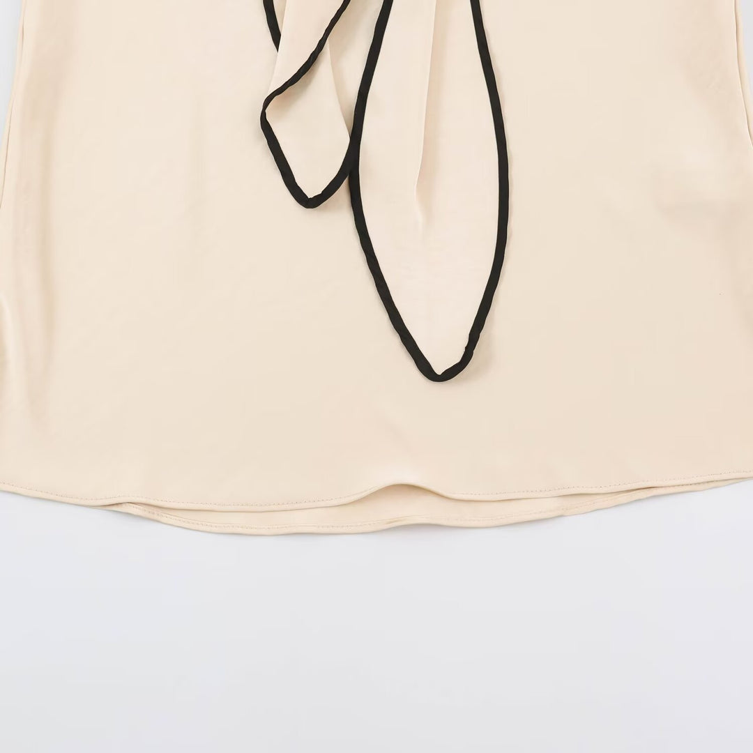 Damen Fließender Satin-Midirock mit Knotengürtel und Kontrastkante Shop Nory