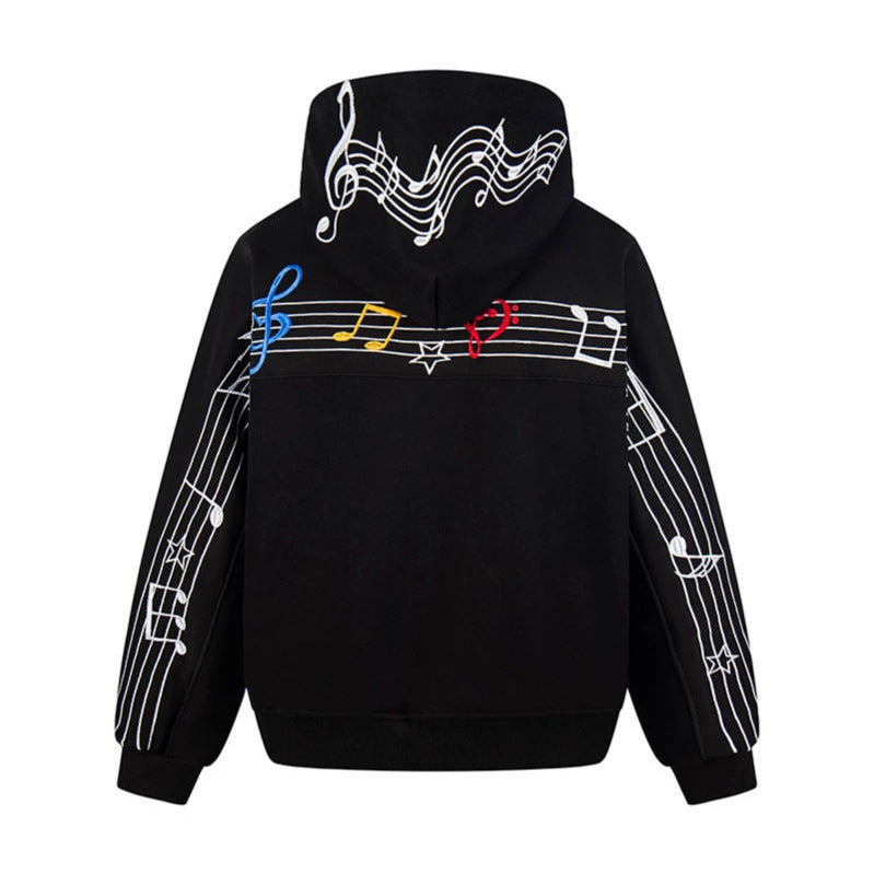 Damen Oversize Kapuzenpullover mit musikalischer Notenstickerei und geripptem Saum Shop Nory