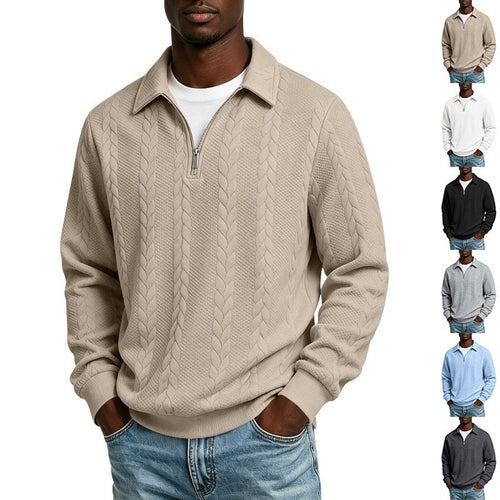 Herren Baumwollmix-Polopullover mit kurzem Frontzip und Zopfmuster Shop Nory