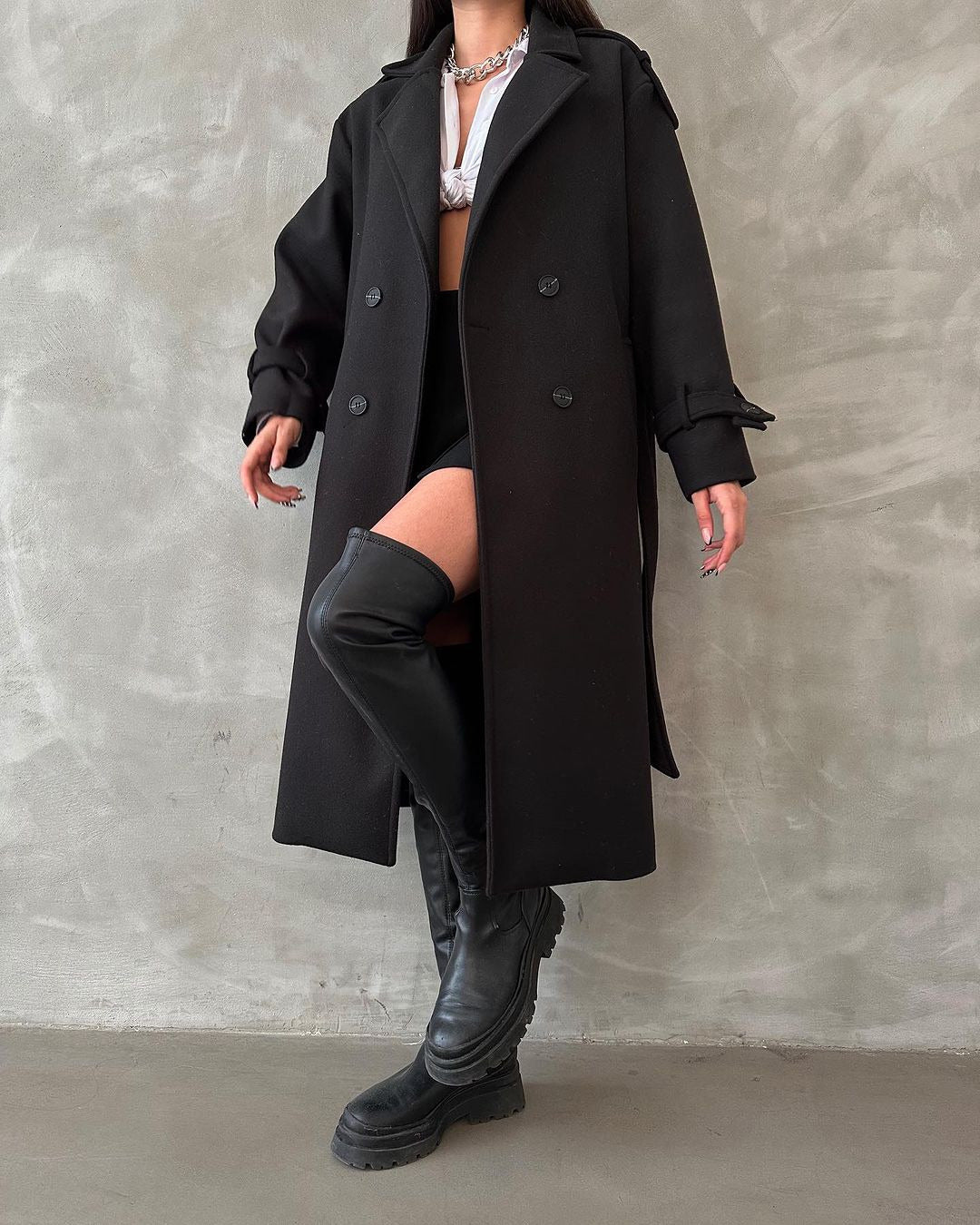 Damen Oversize Wollmix-Mantel mit doppelreihiger Knopfleiste und Taillengürtel Shop Nory