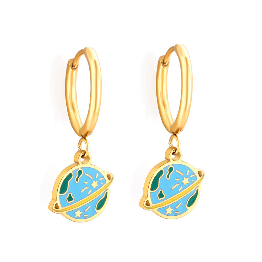 Damen Hängende Ohrstecker mit planetarischem Design aus goldplattiertem Edelstahl Shop Nory