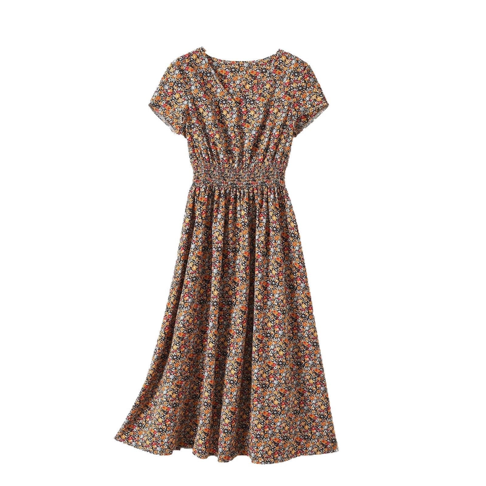Damen Sommerliches Midikleid mit elastischem Bund und floralen Mustern