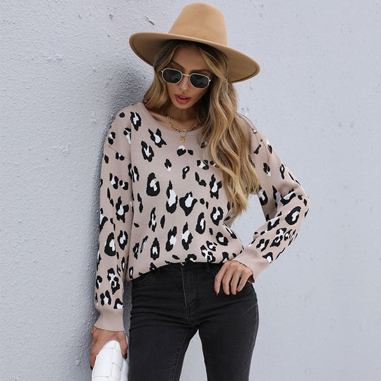 Damen Leichter Jacquard-Strickpullover mit Animal-Print und geripptem Saum Shop Nory