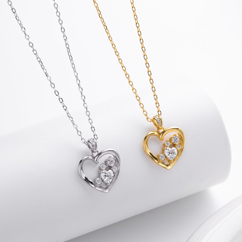 Damen Halskette mit herzförmigem Anhänger aus 925 Sterling Silber und funkelnden Zirkonia Shop Nory