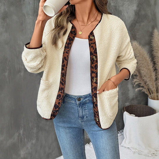 Damen Gemütlicher Teddy-Blazer mit Leopardenmuster Shop Nory