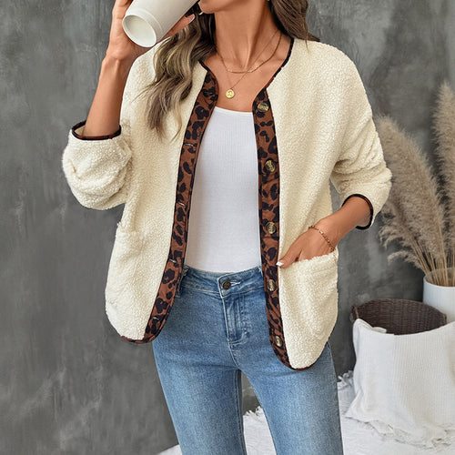 Damen Gemütlicher Teddy-Blazer mit Leopardenmuster Shop Nory
