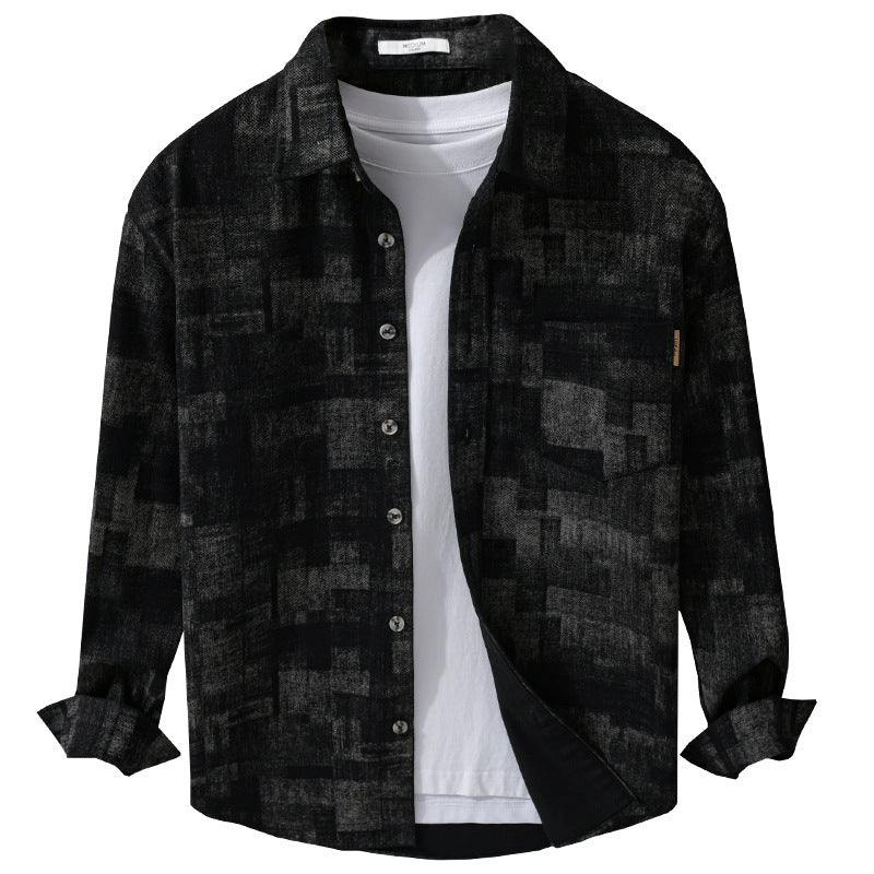 Herren Strukturiertes Hemdjacke-Overshirt aus Baumwollmischung mit geometrischem Print Shop Nory