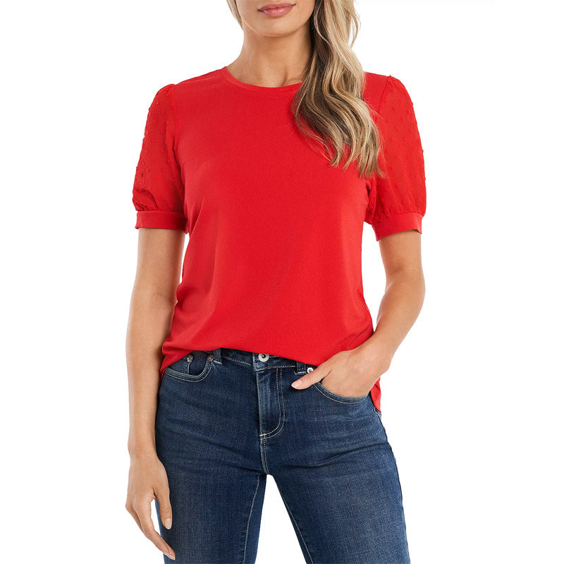 Damen Tailliert-lockeres Jersey-Shirt mit perlenbesetzten Puffärmeln Shop Nory