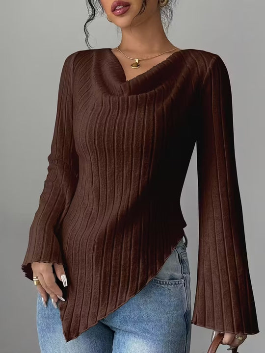 Damen Asymmetrischer Gerippter Feinstrickpullover mit V-Ausschnitt Shop Nory