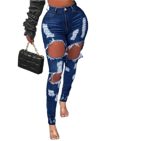 Damen hochtaillierte Skinny-Jeans mit XXL-Knieausschnitten, stark zerrissener Used-Optik und sculptendem Schnitt Shop Nory