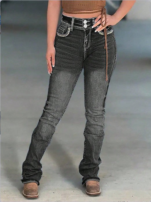 Damen Hochtaillierte Slim‑Straight Jeans mit V‑förmigem Bund und Superstretch-Denim Shop Nory