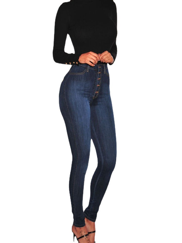 Damen High-Waist Skinny-Jeans mit Knopfdesign und figurbetontem Schnitt