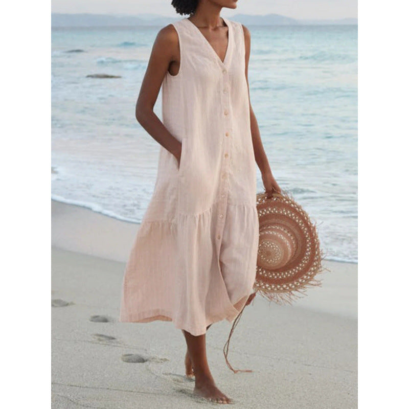 Damen Sommerliches Leinenkleid