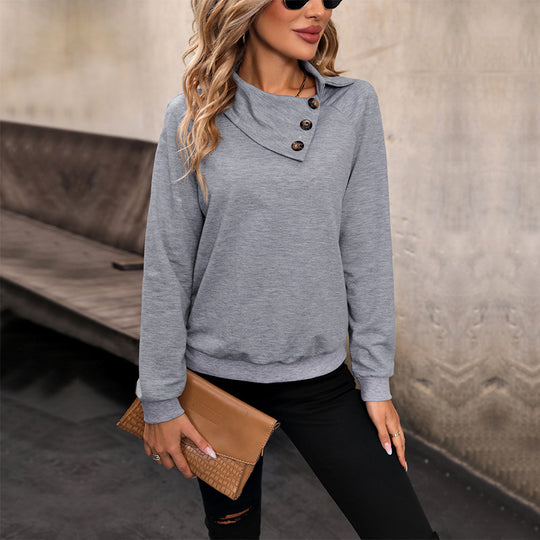 Damen Asymmetrischer Fleeceshirt mit Stehkragen und Zierknopfleiste Shop Nory
