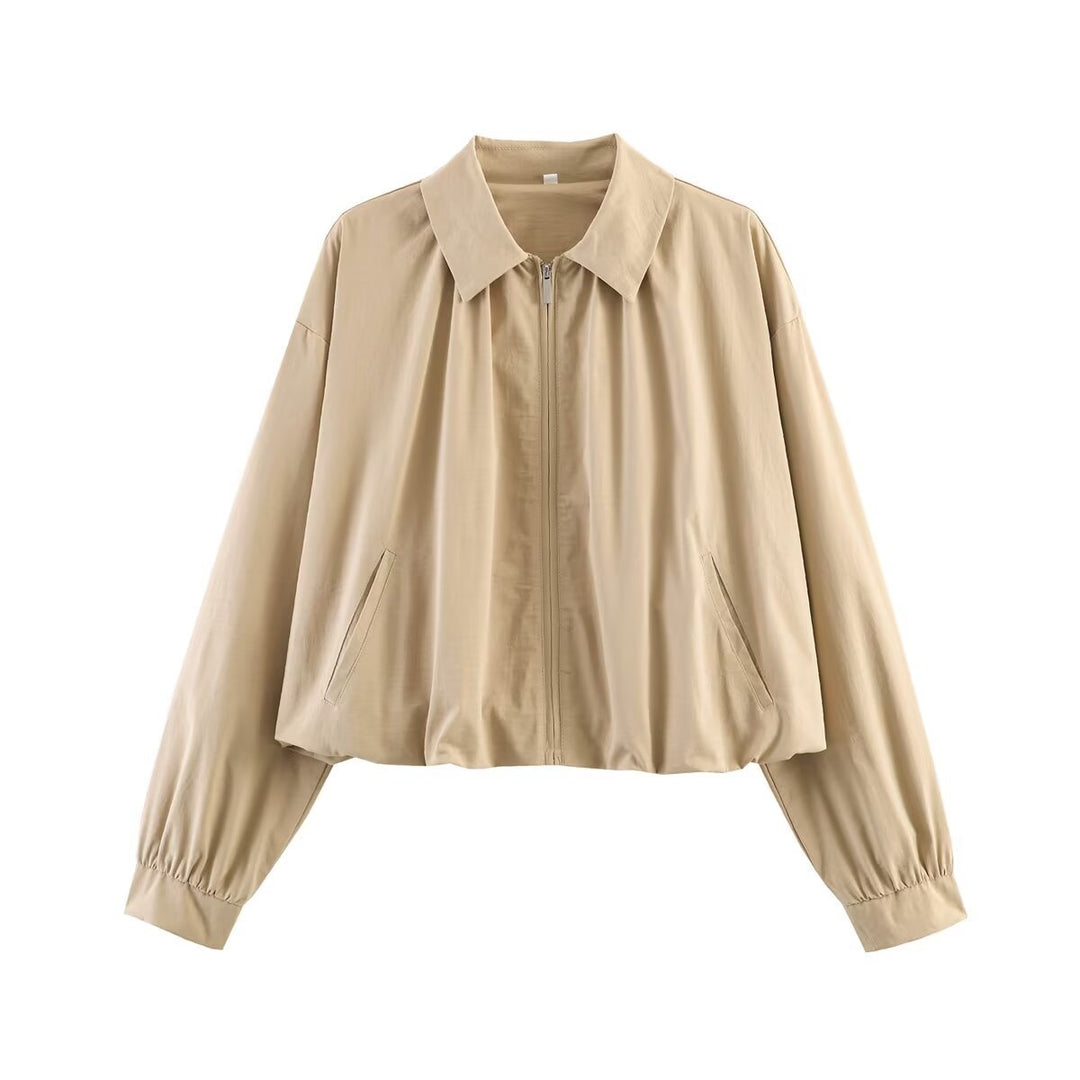 Damen Leichte Cropped‑Übergangsjacke mit Hemdkragen, Reißverschluss und elastischen Bündchen Shop Nory