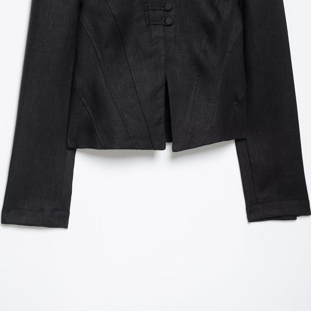 Damen Kurzblazer im Korsettstil mit Stehkragen, Zierknotenschließe und taillierter Teilung Shop Nory